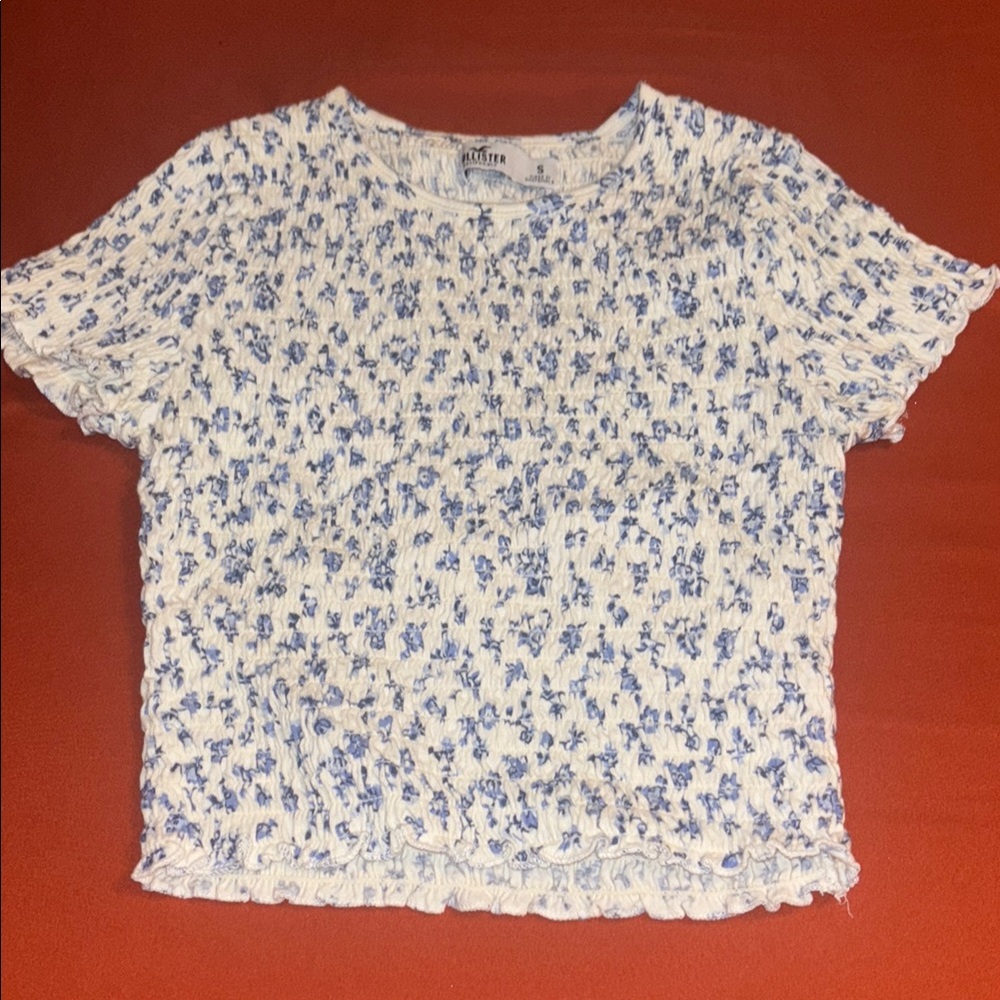 Hollister White and Blue Floral Tee